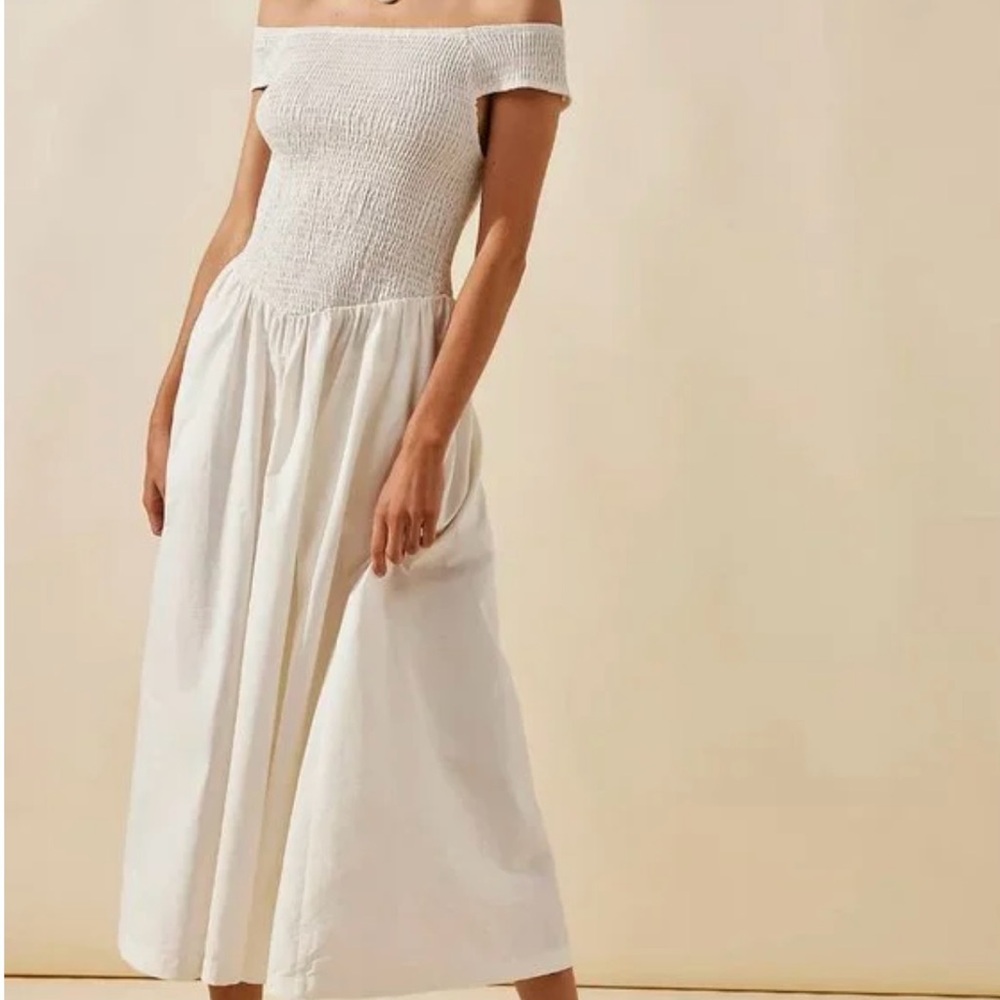 Free People Ivory Ceci Smocked Midi Dress - Picture 1 of 5